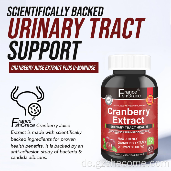 Cranberry-Extrakt-Ergänzung unterstützt die Gesundheit der Harnwege